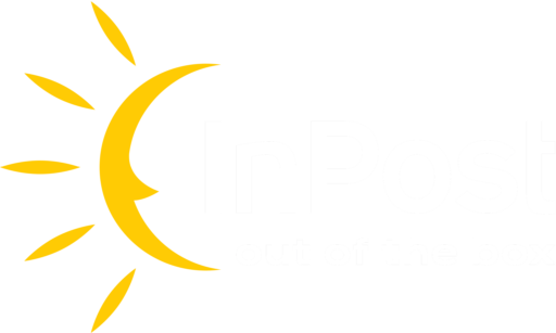 Logo InPost de color blanco, en el lado izquierdo de la palabra, se situa un sol. Es una empresa dedicada al servicio de paquetería líder en Europa.