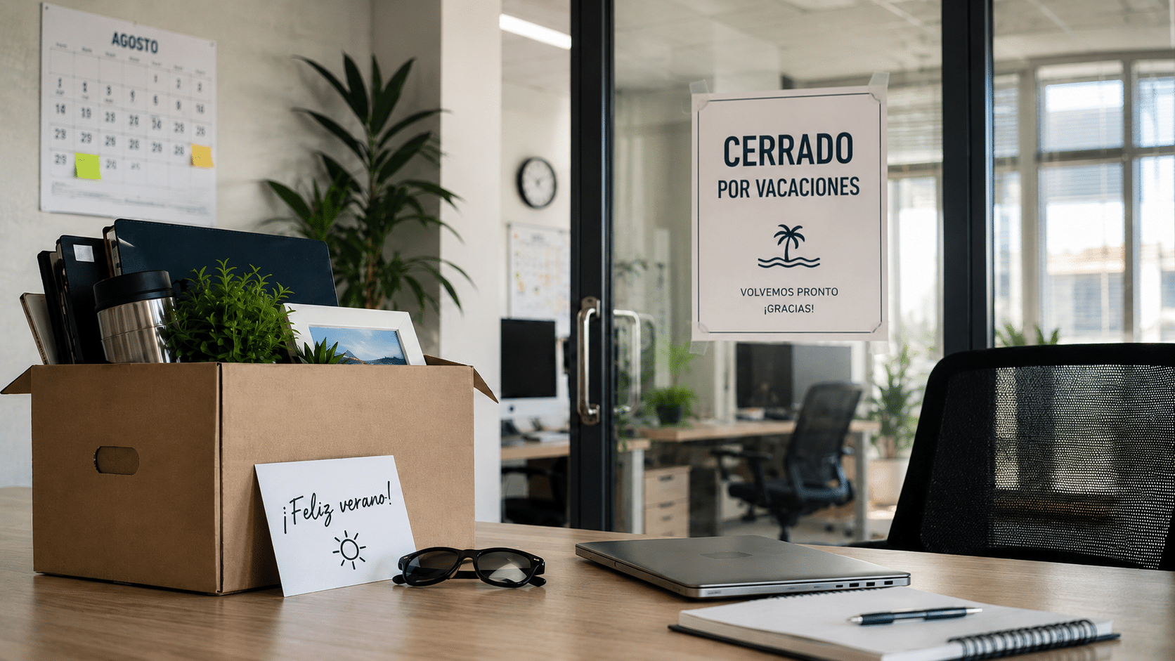 Oficina preparada para cerrar por vacaciones con revisión informática previa en Sevilla